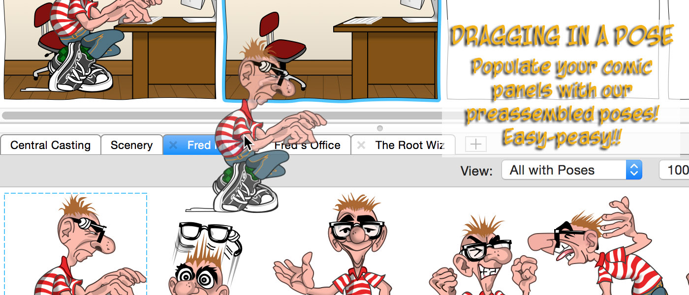 You can populate your Comic Strip Factory panels easily with our preassembled poses.